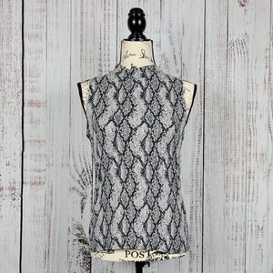 pinc Black & Grey Snakeskin Large Animal Print Turtleneck Sleeveless Blouse Top